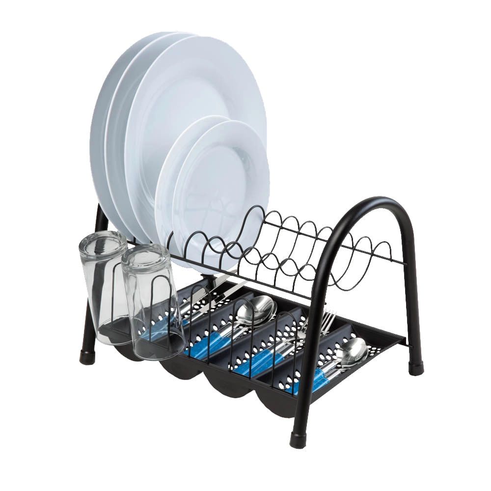 Escorredor de Louça Duplo Arthi em Metal com Bandeja para Talheres Preto