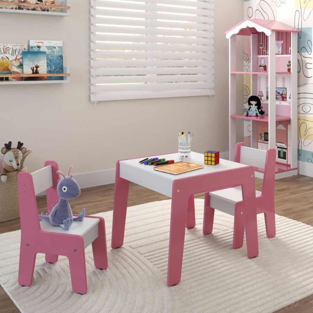 Conjunto De Mesa Com 2 Cadeiras Goiania Branco-rosa