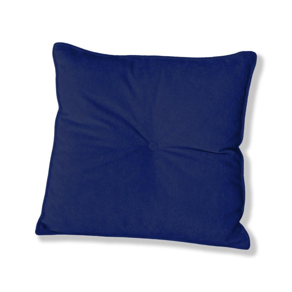 Almofada Quadrada Tina Com Botão Central Boucle - 7 Decor Azul Marinho