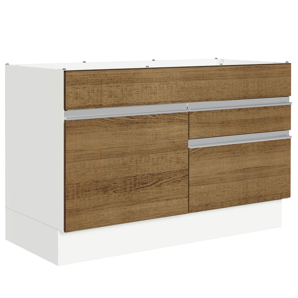 Balcão Gabinete de Pia Armário de Cozinha 120 x 60 cm 1 Porta 2 Gavetas Branco/Rustic (Sem Tampo) Glamy Madesa