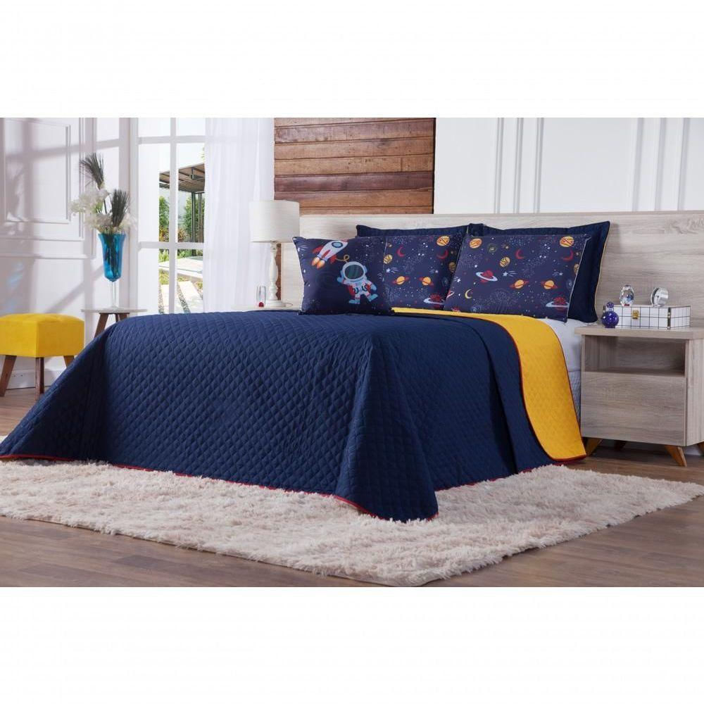 Cobre Leito Astronauta Queen 7 Pecas - Azul-amarelo - padrão de fabricação alto