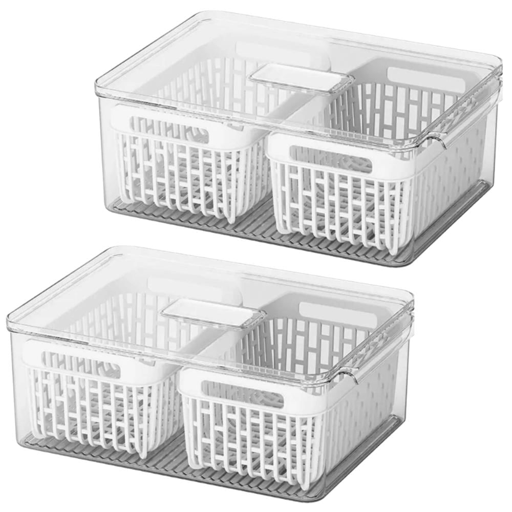 Kit 2 Organizadores Caixas de Geladeira 6,7L Coza Dry Frutas 4 Cestos Escorredores