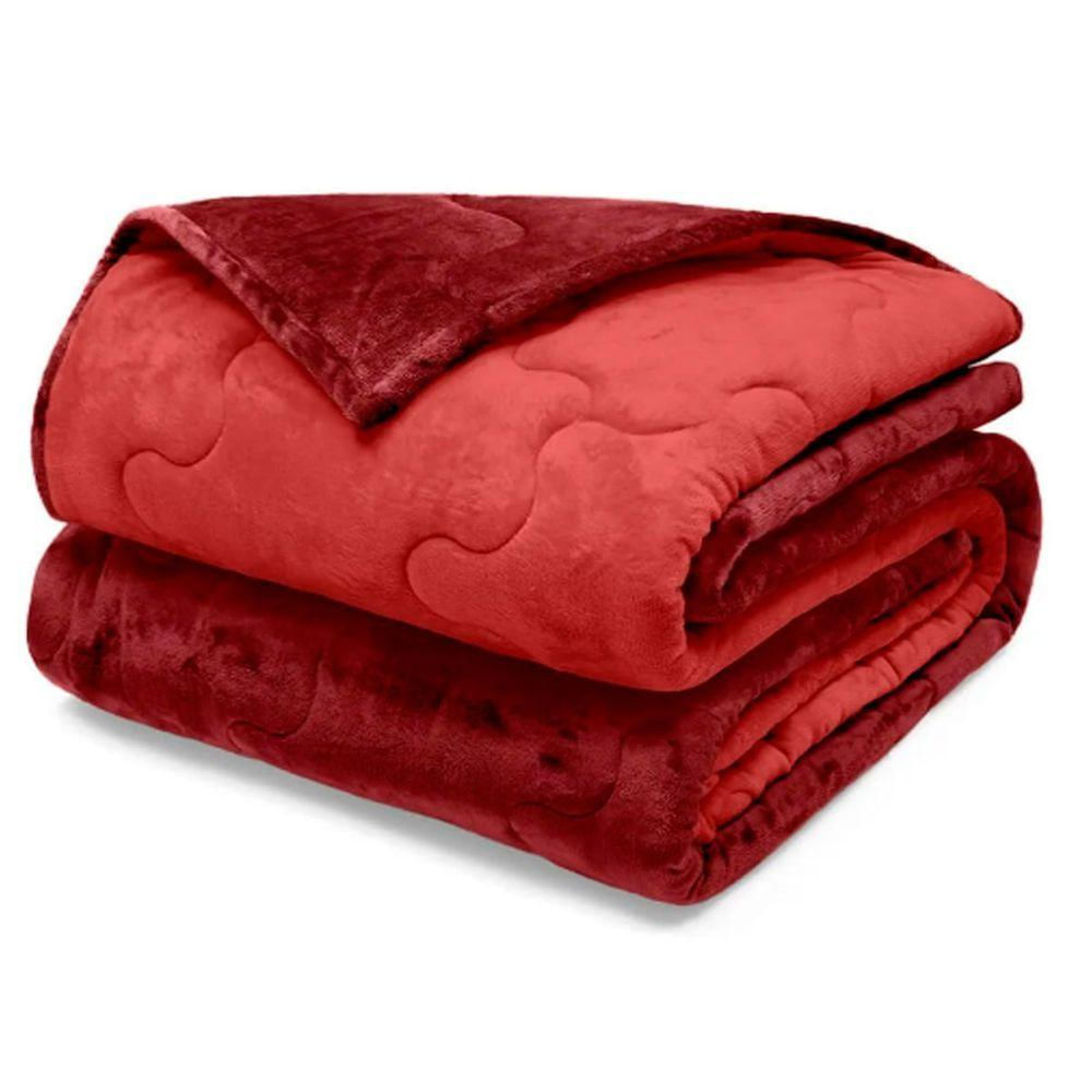 Edredom Buettner Casal Plush Flannel Dupla Face 100% Poliéster 220mx240m Vermelho Escuro E Vermelho Claro