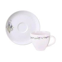 Conjunto Xícara de Café e Pires 100ml Porcelana Tramontina Lilla Branca Decorada