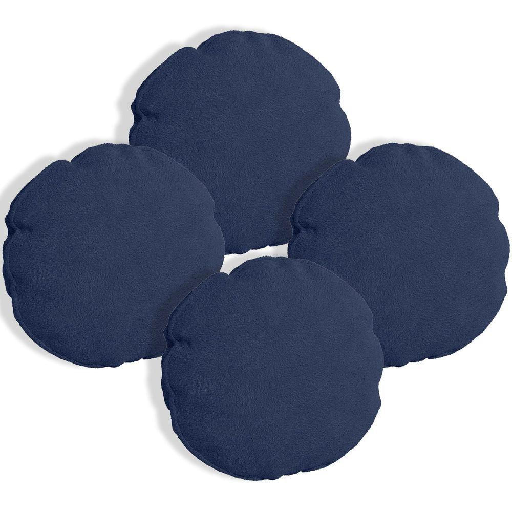 Kit 4 Almofadas Bolacha Redonda Cookie Veludo Azul Marinho