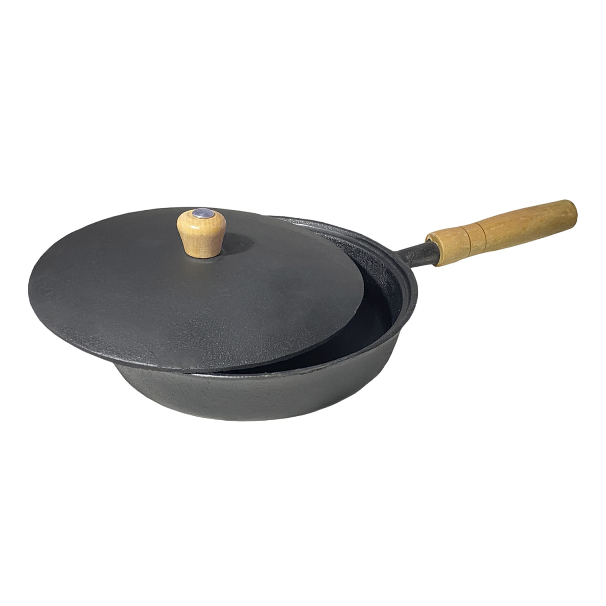Frigideira de Ferro Grill Com Cabo Em Madeira Com Tampa 18cm