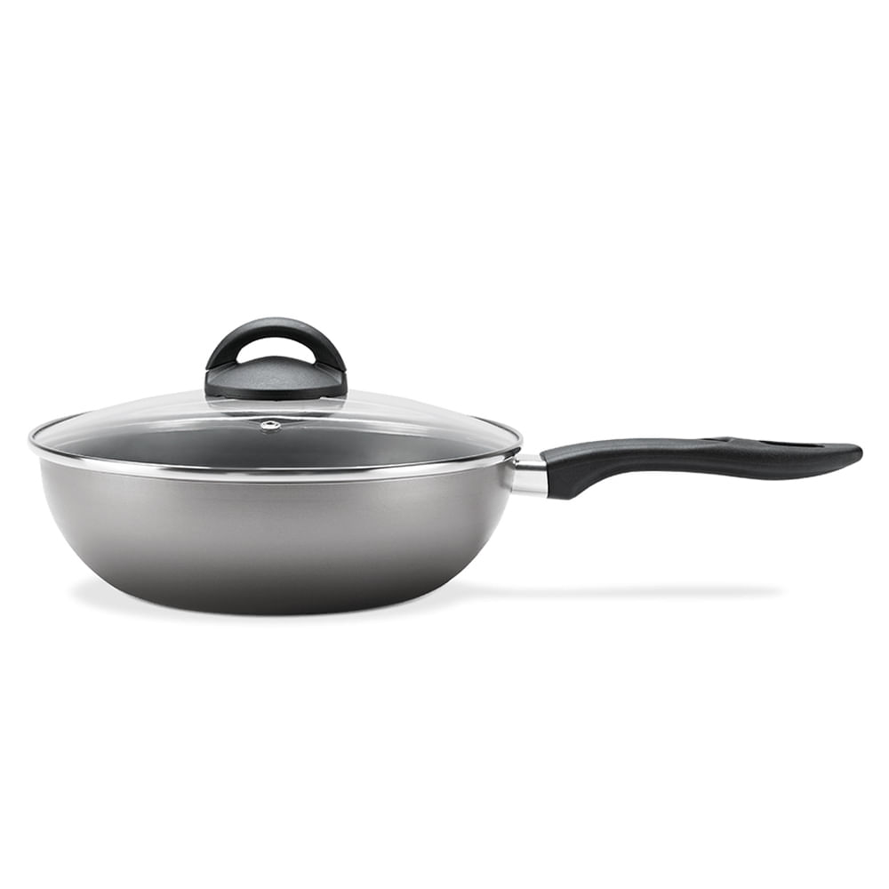 Frigideira Wok 24cm com Tampa Chilli Prata Brinox