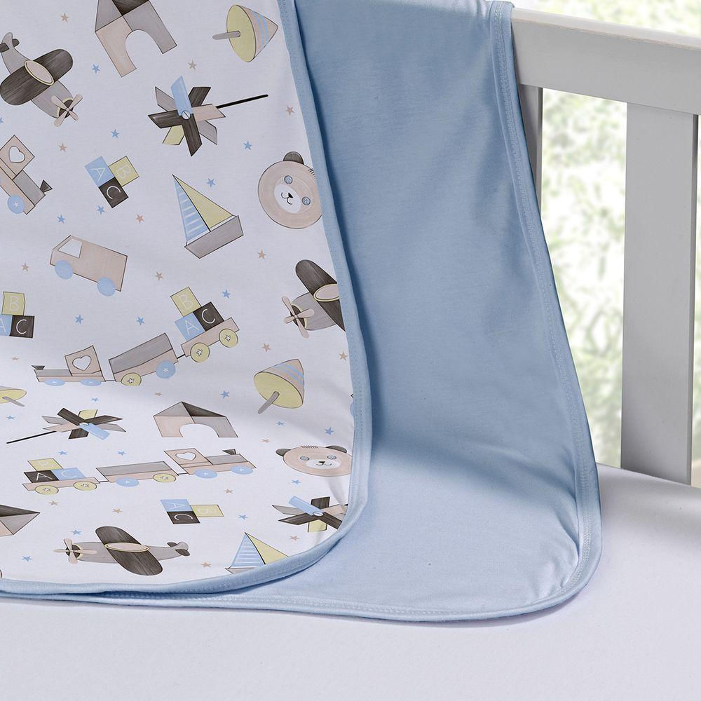 Cueiro Duplo Tecebem Baby Malha 100% Algodão Estampado Lipe 80cm X 90cm Azul