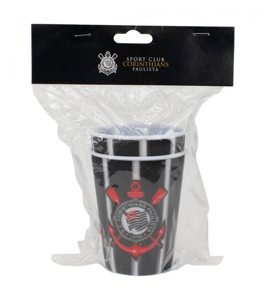 Jogo com 2 Copos De Plástico 3D Corinthians 400ml