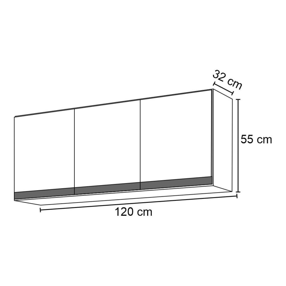 Armário Aéreo de Cozinha 3 Portas 120cm Andréia Preto - AJL Móveis