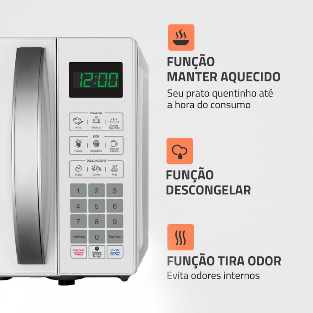 Micro-ondas Mondial MO-01-21-W com Função Tira Odor e Manter Aquecido 21L Branco / 110V