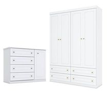 Cômoda E Guarda Roupa Infantil Americano 4 Portas Branco Hp - Henn