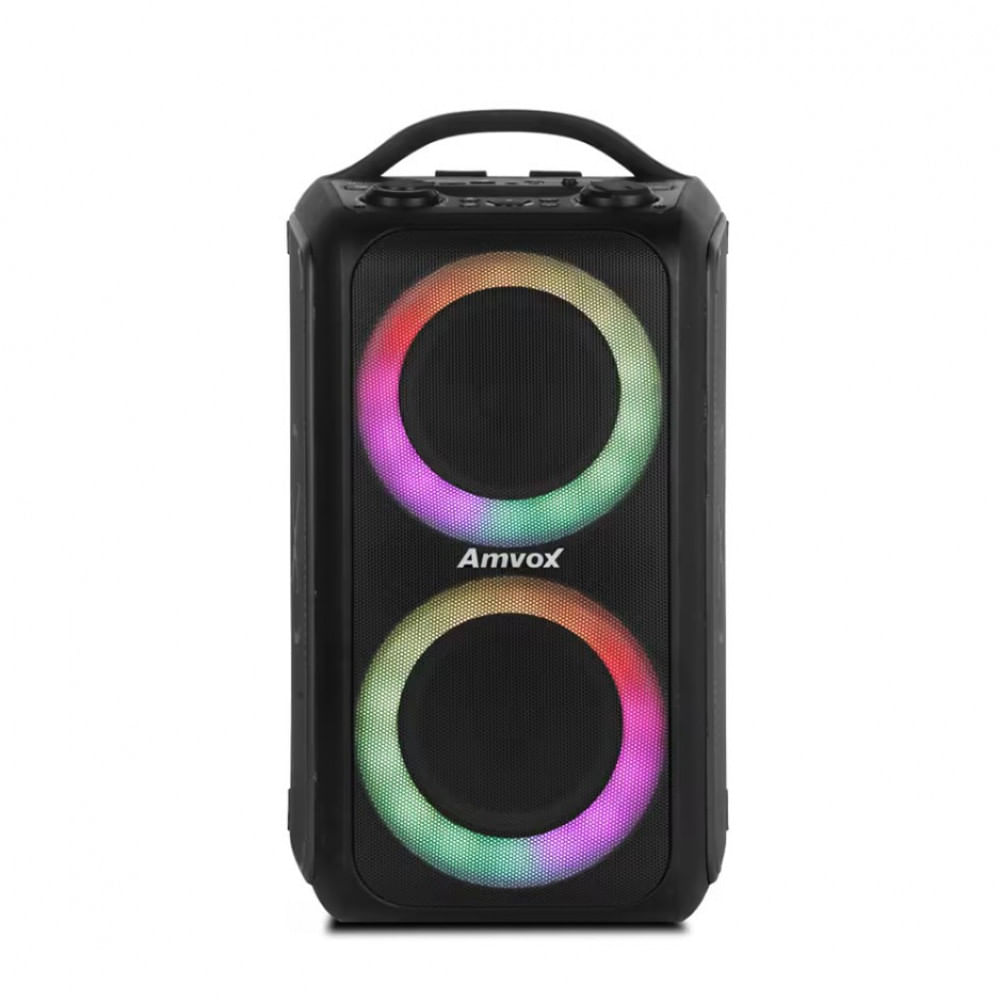 Caixa de Som Amplificada Amvox Bagvox Black ACA600 com 2 Alto-falantes de 6,5 Bivolt, Alça de transporte e Display LED - 600 W