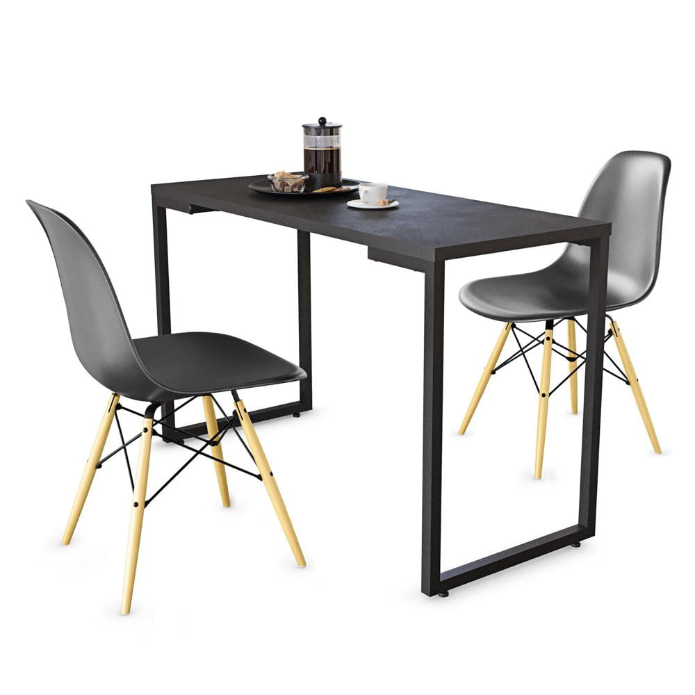 Conjunto Mesa de Cozinha Prattica Industrial 120cm e 2 Cadeiras Eames F02 Preto - Mpozenato