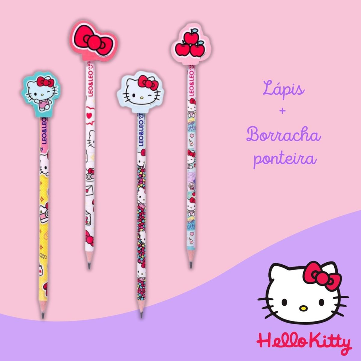 LAPIS COM BORRACHA NA PONTA HELLO KITTY UNITARIO - LEO &amp; LEO