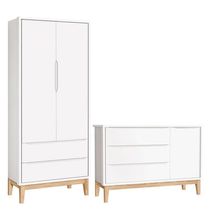 Cômoda Com Porta E Guarda Roupa Infantil 2 Portas New Classic Branco Com Pés Madeira Natural ? Reller