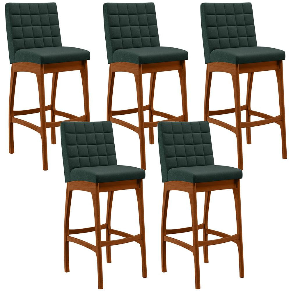 Kit 05 Banquetas Altas Para Cozinha Sala de Jantar Fixa Mila B04 Linho Verde Musgo - Lyam Decor