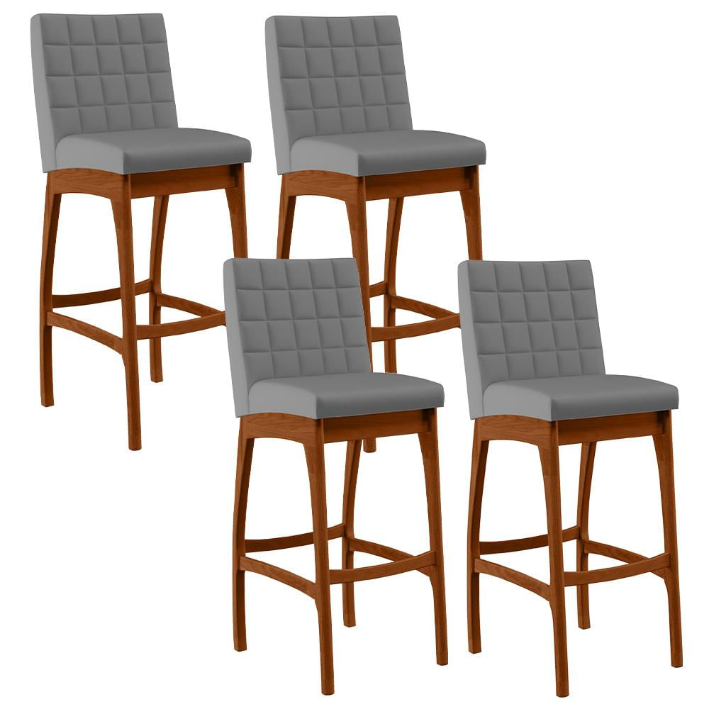 Kit 04 Banquetas Altas Para Cozinha Sala De Jantar Fixa Mila B04 Facto Cinza Fosco - Lyam Decor