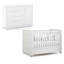 Berço Americano Com Capitonê New Boucle E Cômoda Infantil Tutto New Branco Acetinado - Matic