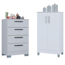Cômoda 867 4 Gavetas Com Armário Multiuso 2 Portas Pequeno Branco Brilho - Poquema