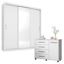 Cômoda Flora E Guarda Roupa Casal Residence Branco - Demóbile