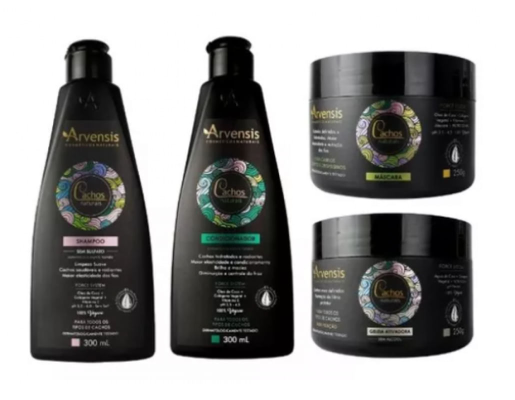 Kit Shampoo Cachos + Condicionador Cachos + Máscara + Geleia Alta fixação