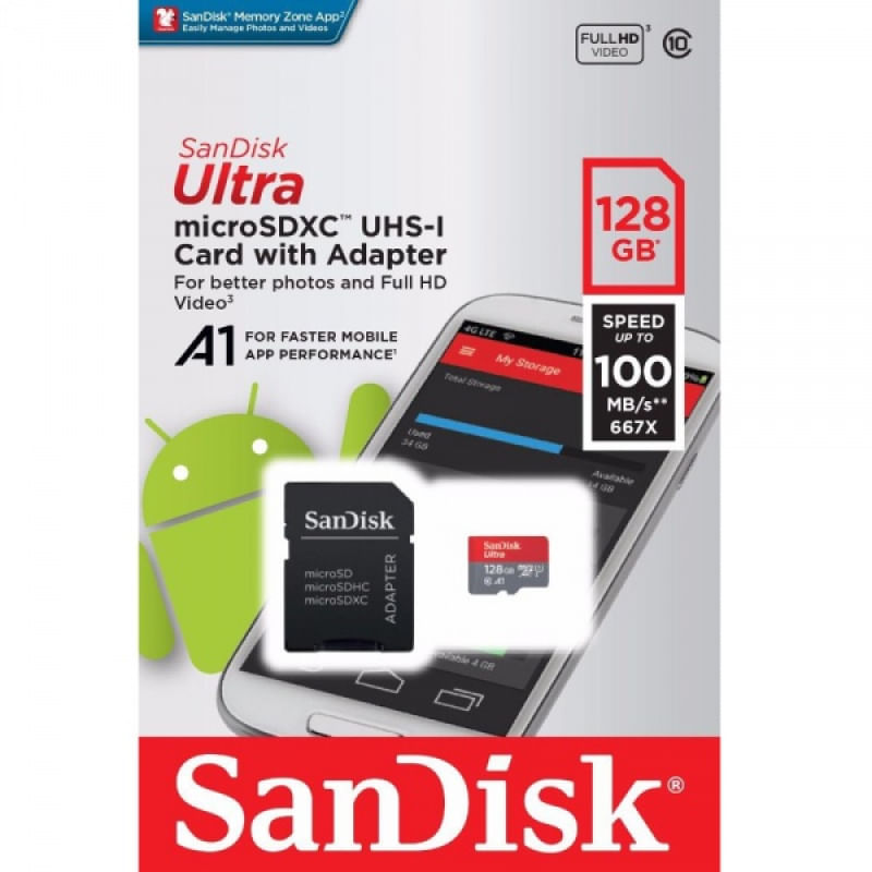 Cartão De Memória 128Gb Sandisk Microsd Ultra A1 Speed