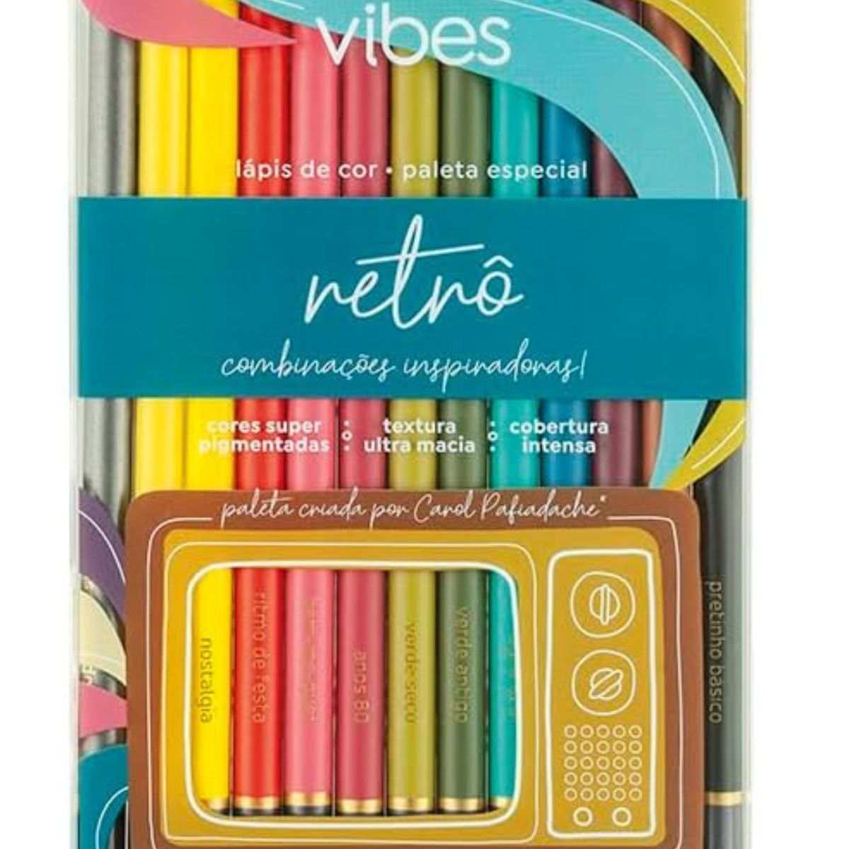 Lápis de Cor Vibes Retrô 12 Cores + Lápis Graduado 6B - Tris