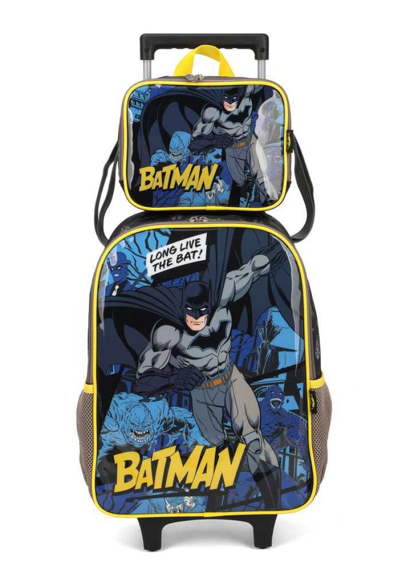 Kit Mochila Rodinha e Lancheira Infantil Batman Luxcel 39252