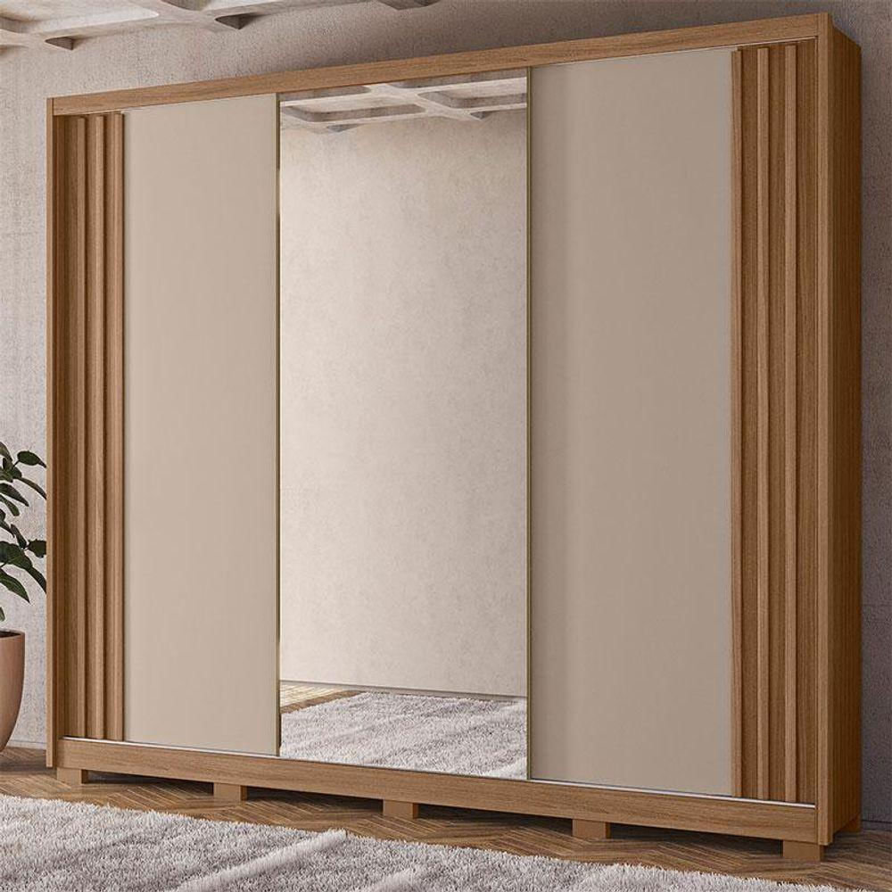 Guarda Roupa Casal Arizona 3 Portas Carvalho Fendi Com Espelho - Moval