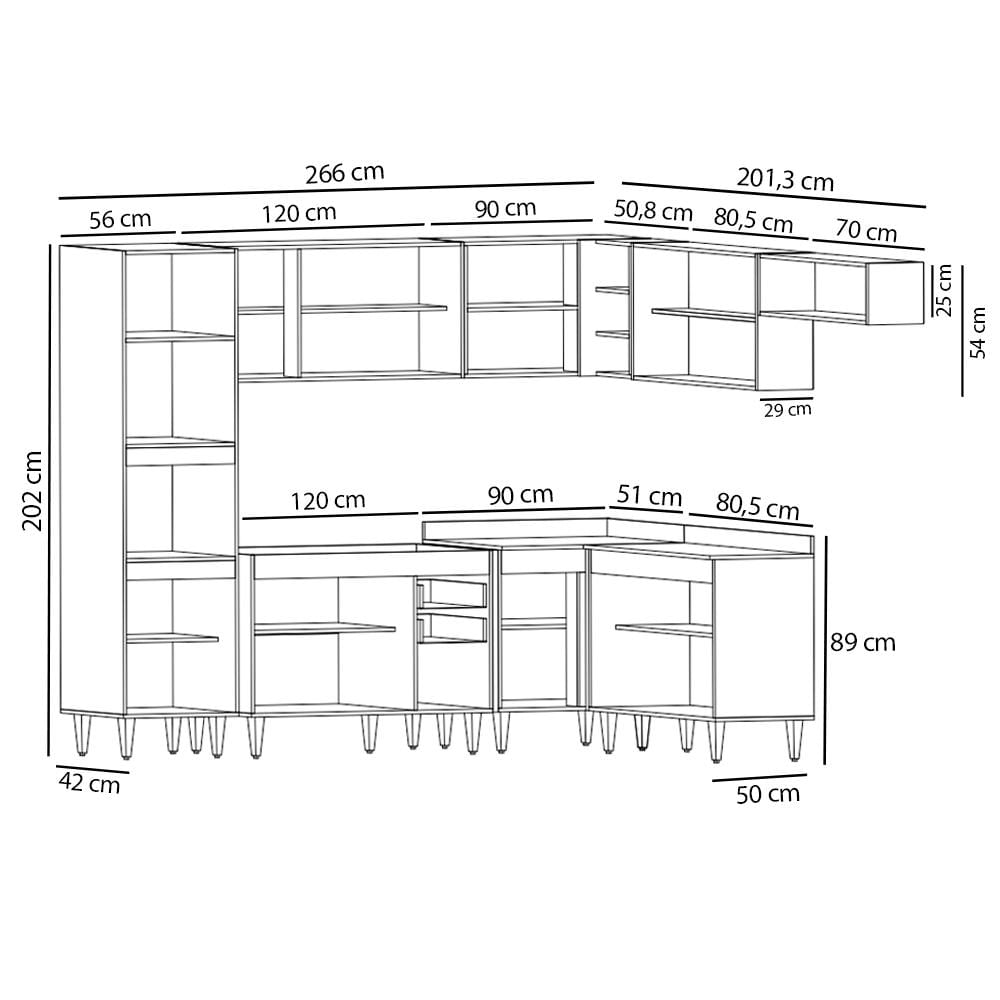 Armário de Cozinha Modulada de Canto 8 Peças CP01 Balcão Branco - Lumil