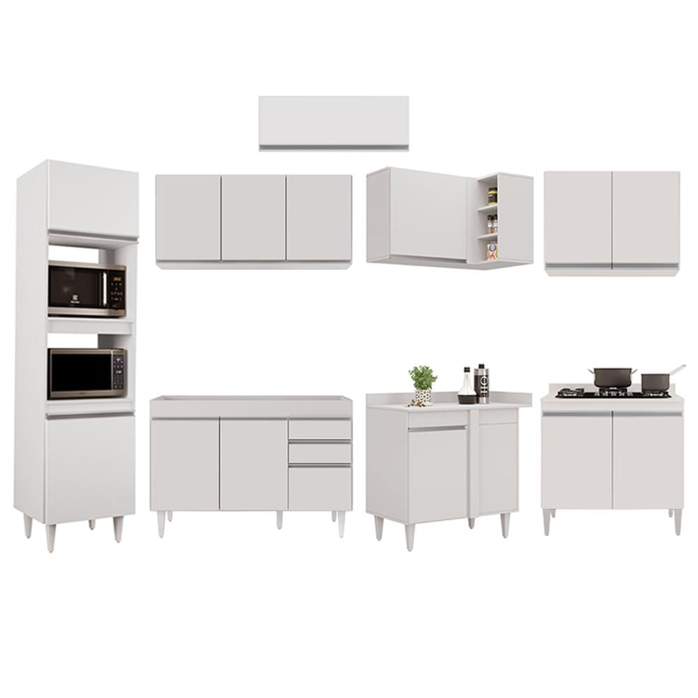 Armário de Cozinha Modulada de Canto 8 Peças CP01 Balcão Branco - Lumil