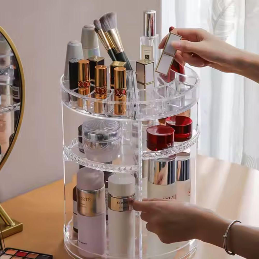 Encontraproduto.com.br - Prateleira Porta Maquiagem 4 Andares Organizador De Cosmeticos Giratorio Perfumes Suporte Acrilico Com Rotacao