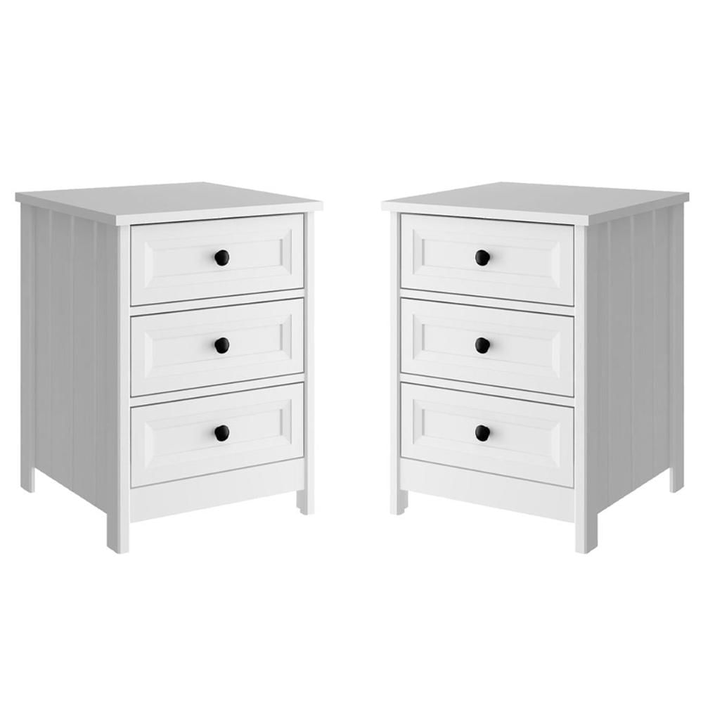 Mesa de Cabeceira Ditália 2 Unidades 3 Gavetas DM-111 Branco