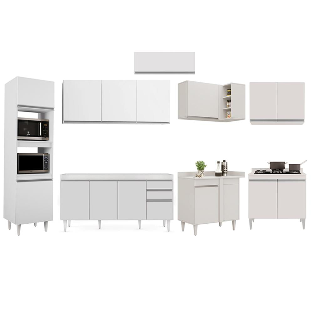 Armário de Cozinha Modulada de Canto 8 Peças CP07 Balcão Branco - Lumil