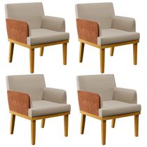 Kit 04 Poltronas Decorativas Base Mel Beatriz W01 Linho Bege Couríssimo Camel - Lyam Decor