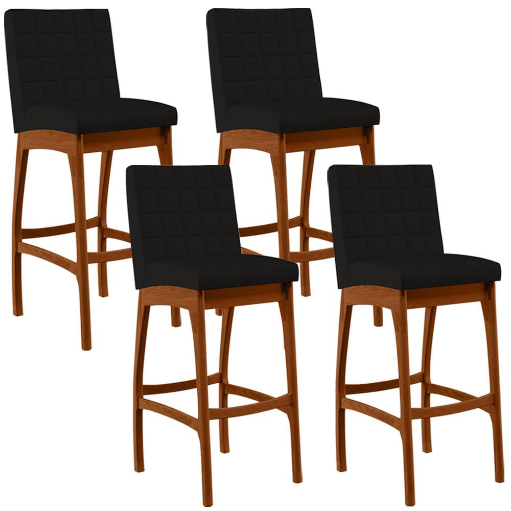Kit 04 Banquetas Altas Para Cozinha Sala de Jantar Fixa Mila B04 Suede Preto - Lyam Decor