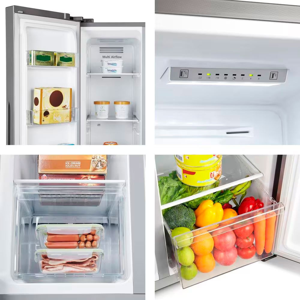 Encontraproduto.com.br - Geladeira 428L Hisense RS3P428 Side by Side Inverter Frost Free Portas Planas Puxador Embutido