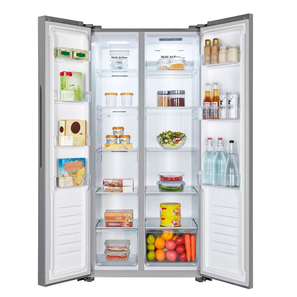 Encontraproduto.com.br - Geladeira 428L Hisense RS3P428 Side by Side Inverter Frost Free Portas Planas Puxador Embutido