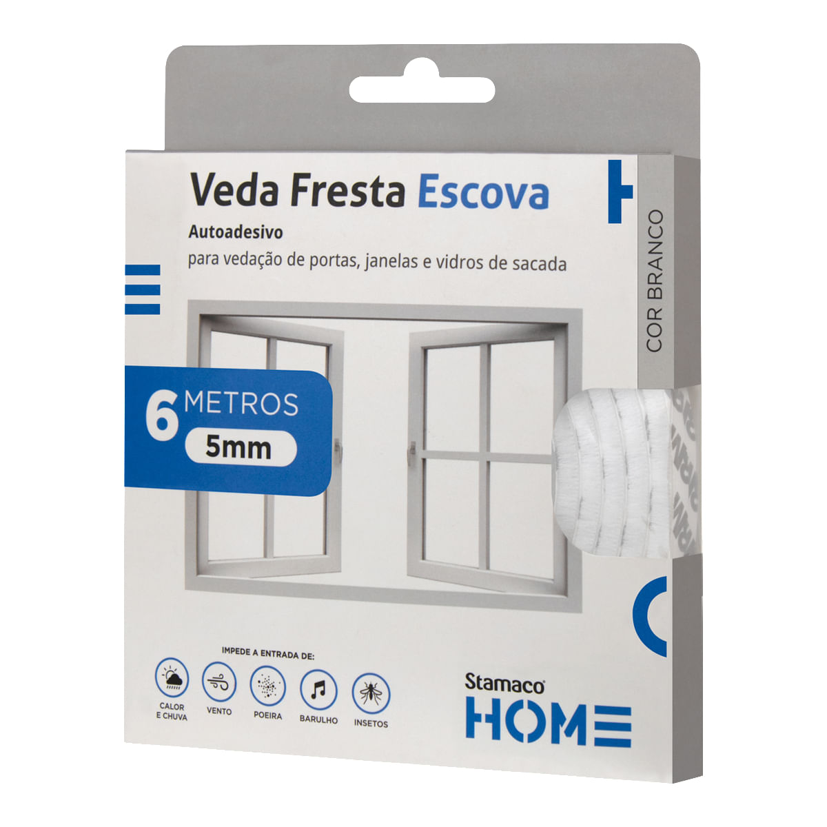 Veda Fresta Escova Branco 5mm Stamaco Home Fita Vedação 6 Metros Protetor Janela Porta Autoadesivo 3M