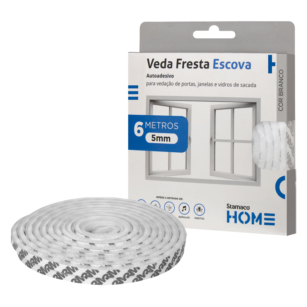 Veda Fresta Escova Branco 5mm Stamaco Home Fita Vedação 6 Metros Protetor Janela Porta Autoadesivo 3M