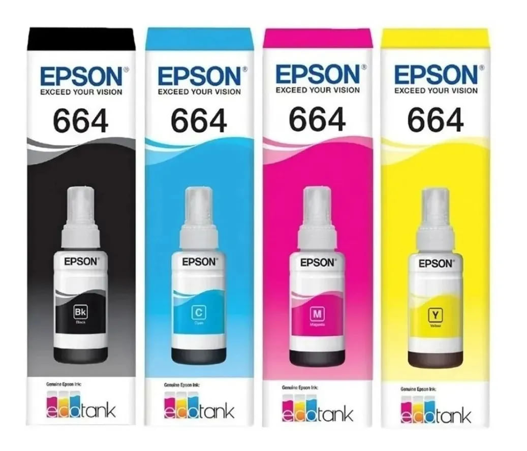 Kit Refil De Tinta Original Epson T664 Preto Ciano Magenta Amarelo Magenta