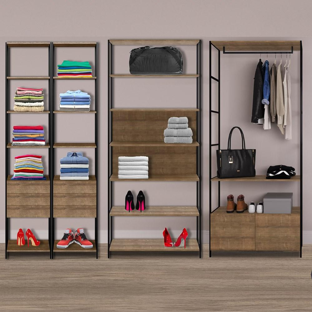 Quarto Modulado Closet 4 Módulos Estilo Industrial Steel Quadra Vermont Base Preto - Artesano