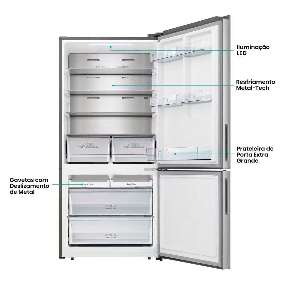 Geladeira Hisense Inverter 499L RB5P504 Bottom Freezer Metal Tech