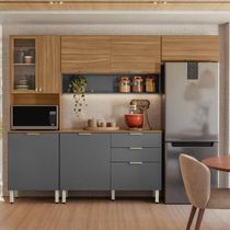 Cozinha Compacta Demóbile Aspen com Balcão, 8 Portas, 2 Gavetas e 3 Prateleiras 250cm de Largura