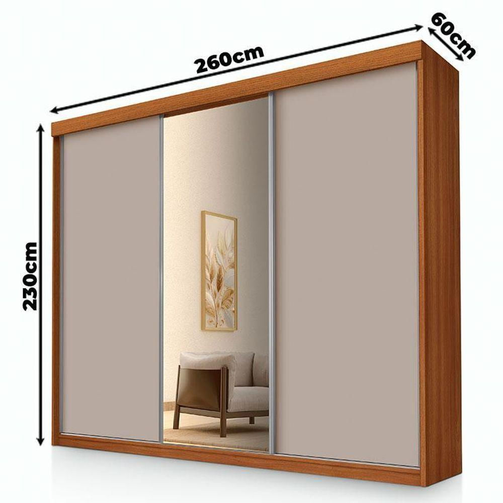 Encontraproduto.com.br - Guarda Roupa Casal Ambiente Florença 3 Portas De Correr Com Espelho Carvalho New Off White Pina - Luapa