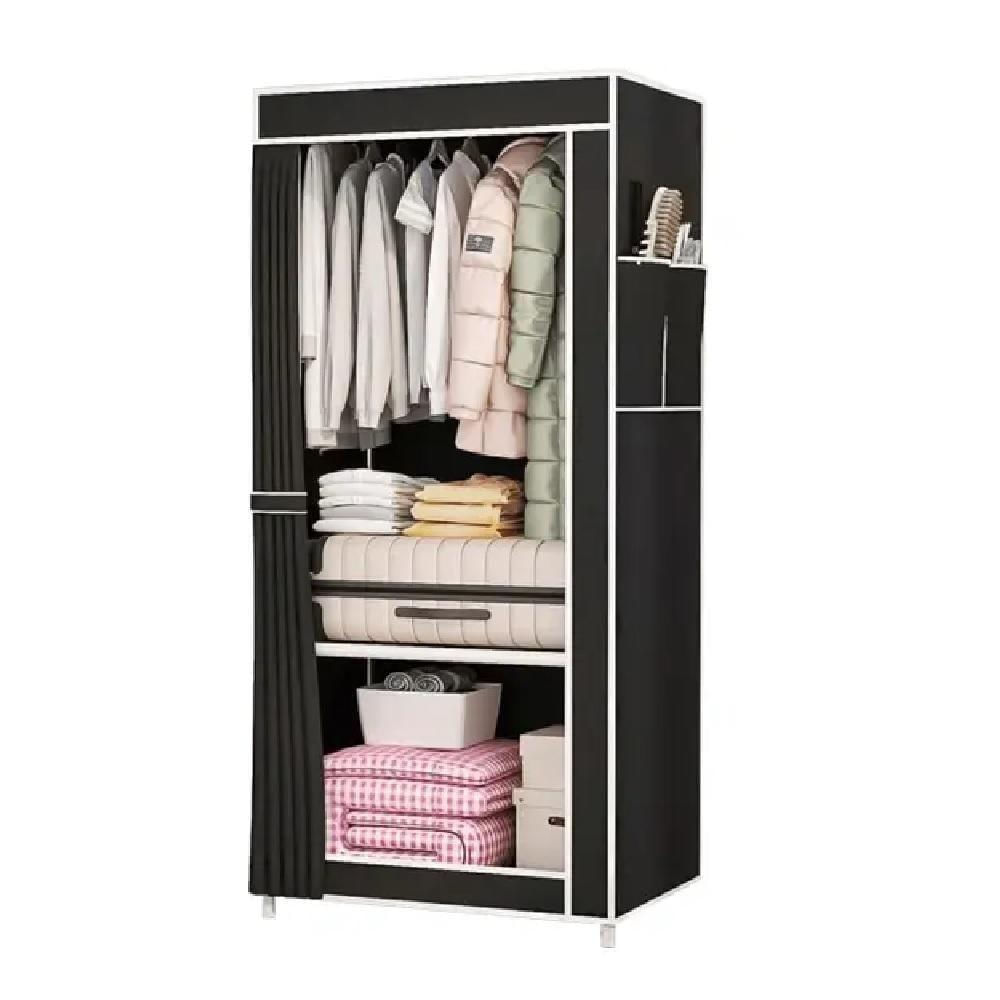 Guarda Roupa Dobravel Portatil Com Cabideiro Prateleira Multiuso Organizador Infantil Adulto Praia Brinquedos Preto