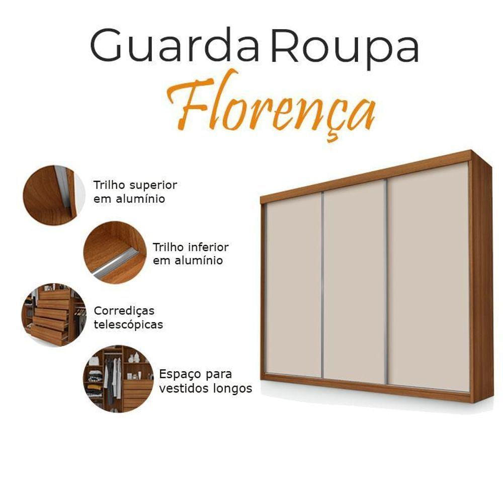Guarda Roupa Casal Florença 3 Portas De Correr Freijó Off White Mani - Luapa