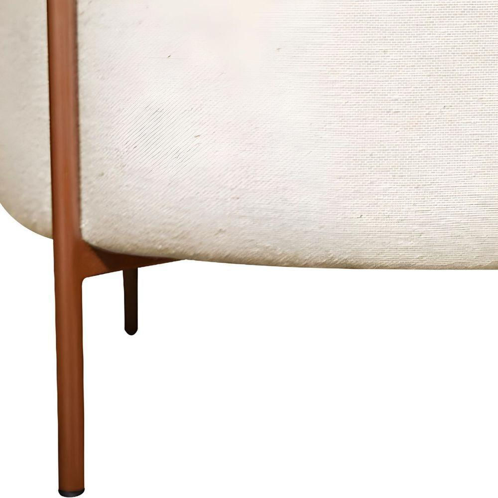 Puff Decorativo Redondo Para Sala Pés De Ferro Elon Bege Bronze Linho