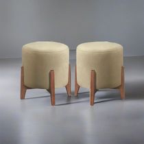 Kit 2 Puff Decorativo Para Sala Redondo Luxo Dallas Veludo Bege
